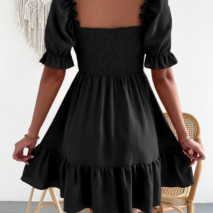 Smocked Square Neck Short Sleeve Dress