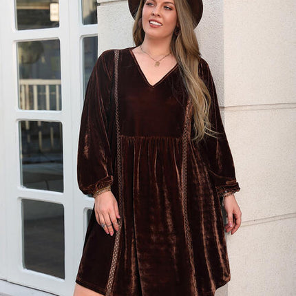 Plus Size V-Neck Balloon Sleeves Dress