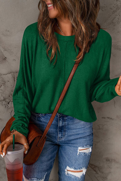 Double Take Full Size Round Neck Long Sleeve T-Shirt - Vickie Lynn's