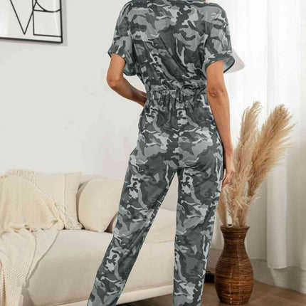 Surplice Neck Tied Short Sleeve Jumpsuit