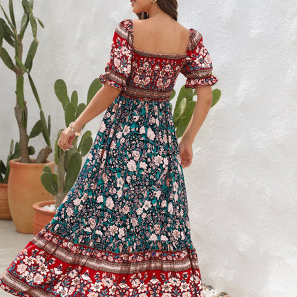 Floral Flounce Sleeve Midi Dress