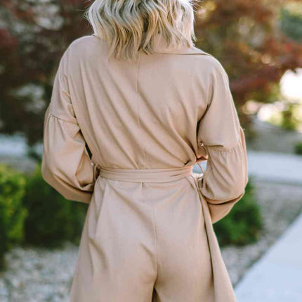 Tie Front Button Up Collared Neck Rompers