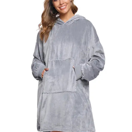 Manta perezosa con bolsillo y capucha de terciopelo de gran tamaño 