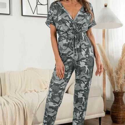 Surplice Neck Tied Short Sleeve Jumpsuit