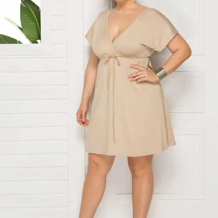 Vestido liso con escote en V profundo para mujer, talla grande 
