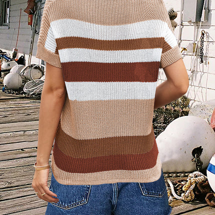 Striped Round Neck Short Sleeve Knit Top