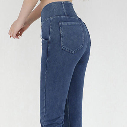 Wide Waistband Bootcut Jeans with Pockets
