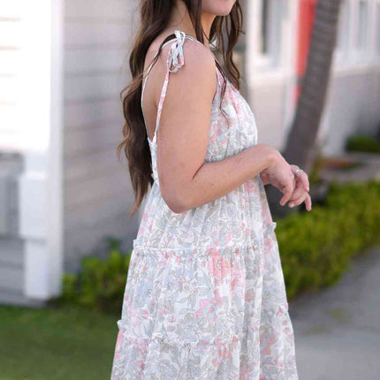 Floral Tie-Shoulder Frill Trim Dress