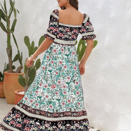 Floral Flounce Sleeve Midi Dress