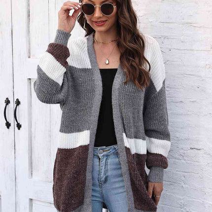 Color Block Open Front Cardigan