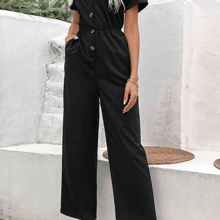 Collared Neck Short Sleeve Jumpsuit