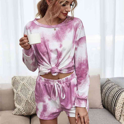 Tie-Dye Dropped Shoulder Top and Shorts Lounge Set