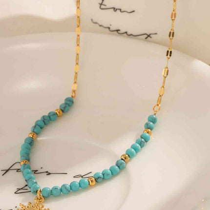 Turquoise Beaded 18K Gold-Plated Sun Shape Pendant Necklace