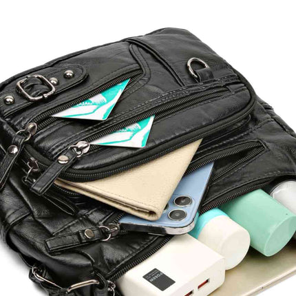 Multi-Pocket PU Leather Crossbody Bag