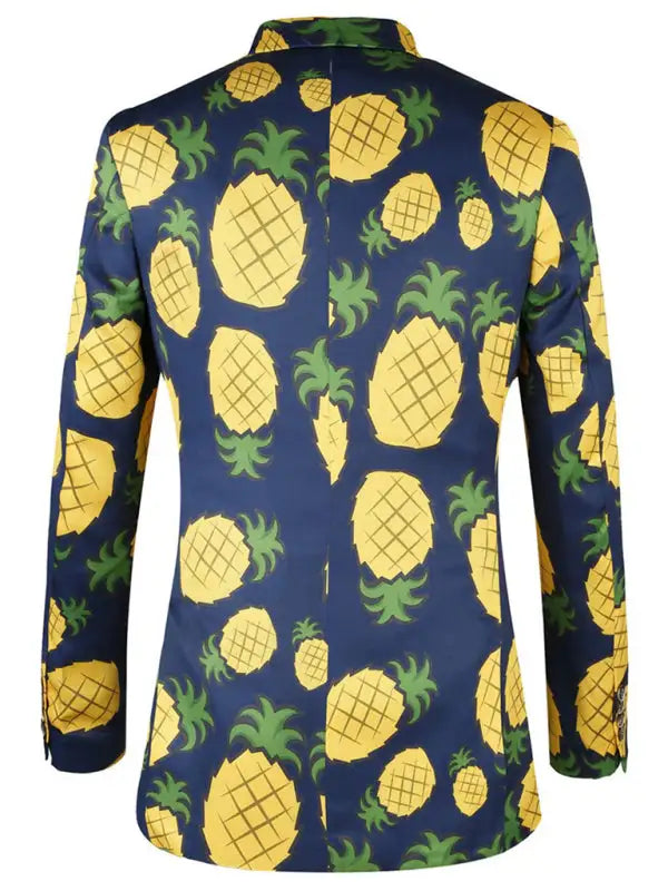 Traje de dos botones con estampado de fruta de piña y estampado informal para hombre 