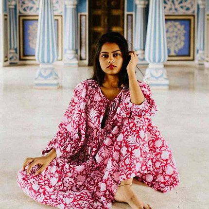 Floral Tie Neck Lantern Sleeve Dress