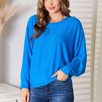 Zenana Full Size Round Neck Batwing Sleeve Blouse