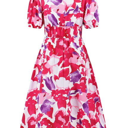 Ruched Printed Surplice Short Sleeve Dress