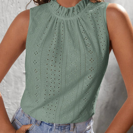 Tied Eyelet Mock Neck Tank