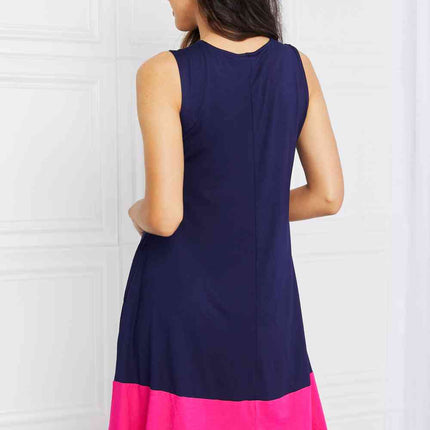 Yelete Full Size Two-Tone Sleeveless Mini Dress with Pockets