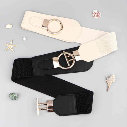 PU Elastic Wide Belt with Alloy Buckle
