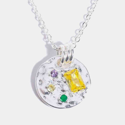 Inlaid Multicolored Zircon Round Pendant Copper Necklace