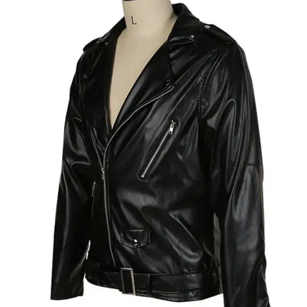 European And American Men's Turtleneck Leather Jacket Plus Size Slim Motorcycle Leather Jacket