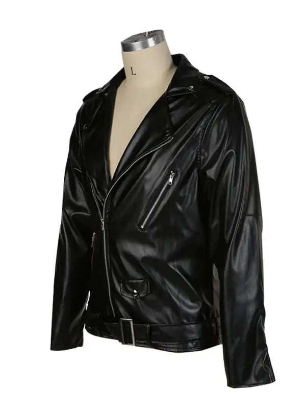 Chaqueta de cuero con cuello alto para hombre europeo y americano, chaqueta de cuero delgada para motocicleta de talla grande 