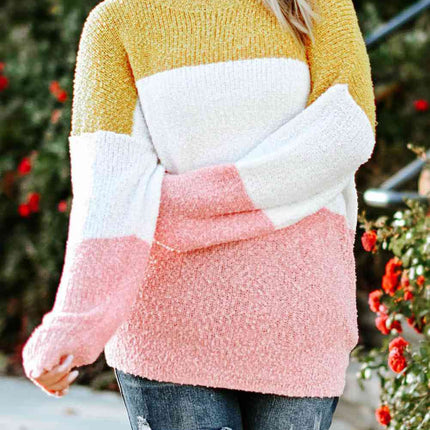 Plus Size Color Block Round Neck Sweater