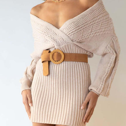 Surplice Neck Long Sleeve Sweater Dress