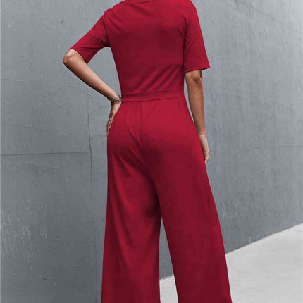 Scoop Neck Half Sleeve Wide Leg Jumpsuit