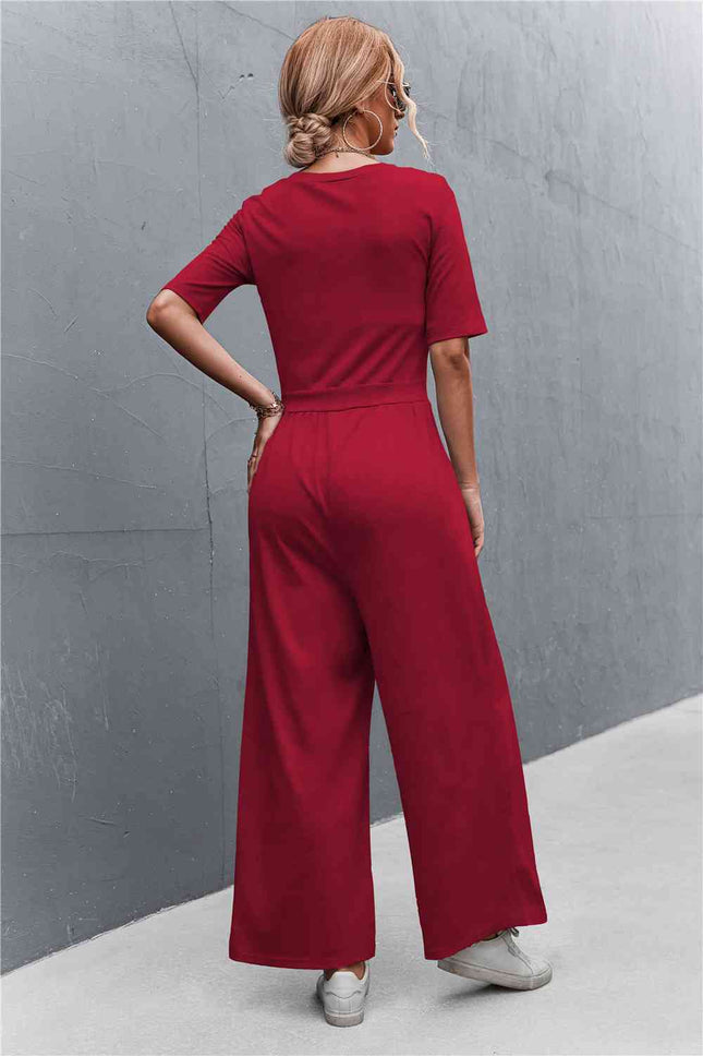 Scoop Neck Half Sleeve Wide Leg Jumpsuit