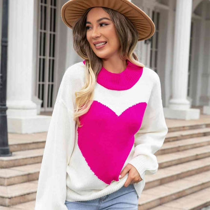 Heart Graphic Round Neck Sweater