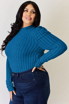 Basic Bae Full Size Ribbed Mock Neck Puff Sleeve T-Shirt - Vickie Lynn's