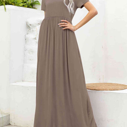 Round Neck Short Sleeve Maxi Dress with Pockets