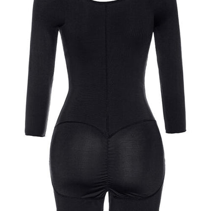 Full Size Zip Up Lace Detail Long Sleeve Shapewear