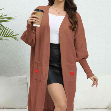 Lantern Sleeve Open Front Pocketed Cardigan