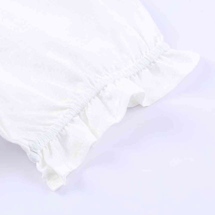 Embroidered Notched Neck Flounce Sleeve Top