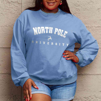 Simply Love Full Size NORTH POLE UNIVERSITY Graphic Sweatshirt