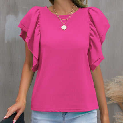 Round Neck Flounce Sleeve Blouse