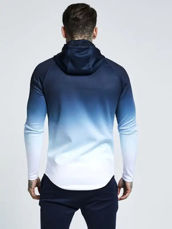 Sudadera con capucha de manga larga con cremallera degradada para hombre 