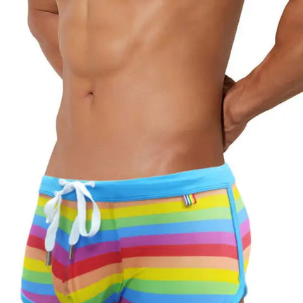 Bañador tipo bóxer con abertura atada Rainbow Fashion para hombre 