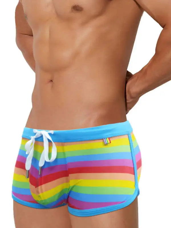 Bañador tipo bóxer con abertura atada Rainbow Fashion para hombre 