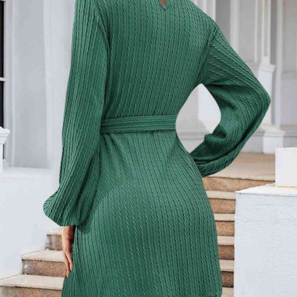 Round Neck Tie Front Long Sleeve Dress