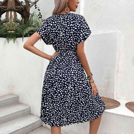 Printed Tie Waist A-Line Dress - Vickie Lynn's
