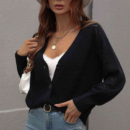 Double Take Rib-Knit Plunge Raglan Sleeve Cardigan