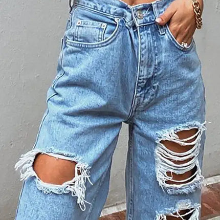 Pantalones vaqueros estilo lavado rasgados para mujer 