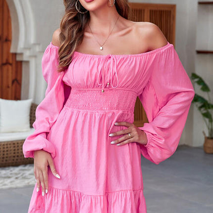 Smocked Balloon Sleeve Off-Shoulder Mini Dress