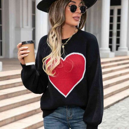 Heart Graphic Round Neck Sweater