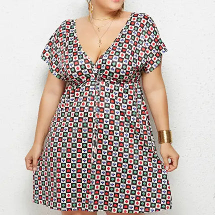 Women's Plus Size Deep V Print Dress